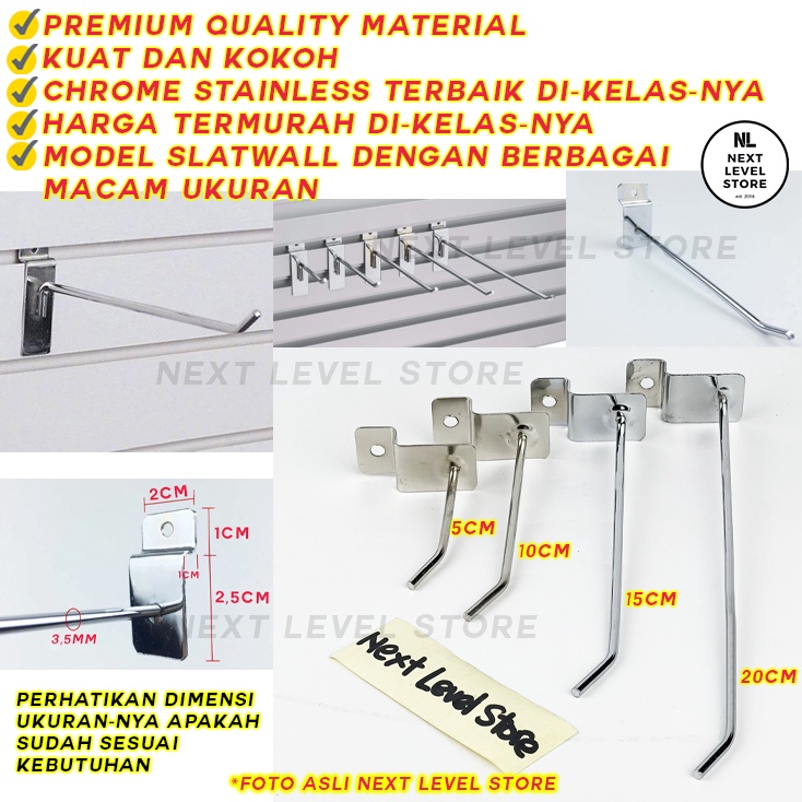 Slatwall Hook Cantolan 10 CM TEBAL 3,5mm Stainless Slat Slot Wall Jepit Gantungan Rak Display Aksesoris Grosir