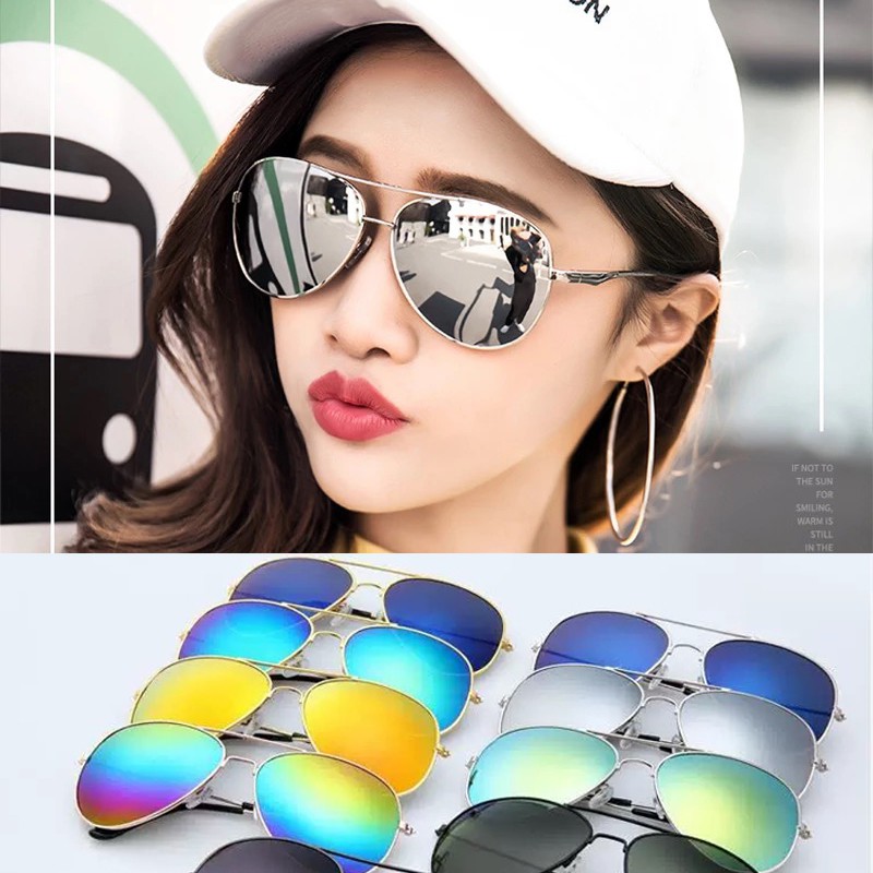 Fashion Bingkai Logam Lensa Berwarna Perlindungan UV Kacamata Hitam  Luar Ruangan Women's CatEye Sunglasses Kacamata Fashion