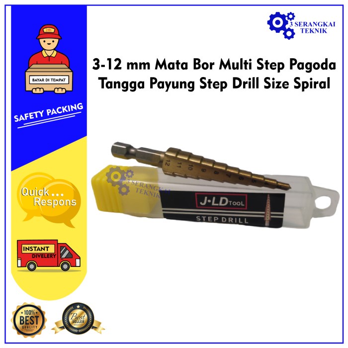 3-12 mm Mata Bor Multi Step Pagoda Drill Bits Size Spiral