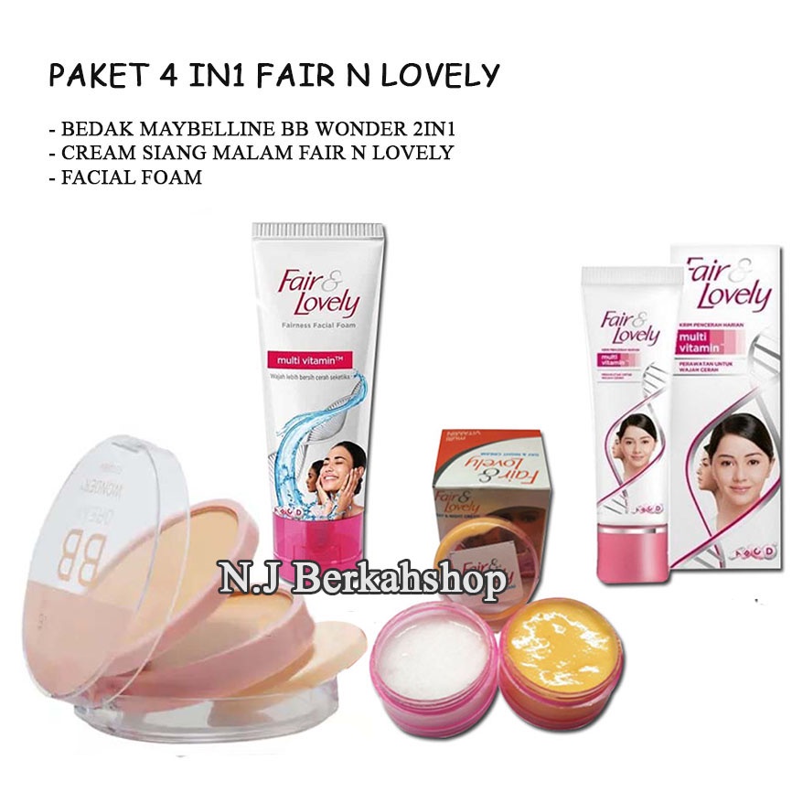 Paket 4 in 1 Fair & Lovely - Facial Foam - Bedak BB Dream Wonder - Pelembab - Dan Cream Siang Malam 