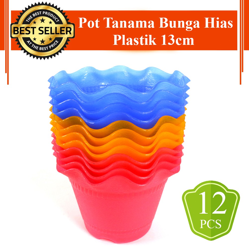 12 pcs Mercury Pot Bunga Cantik Plastik 13cm - Random Colour