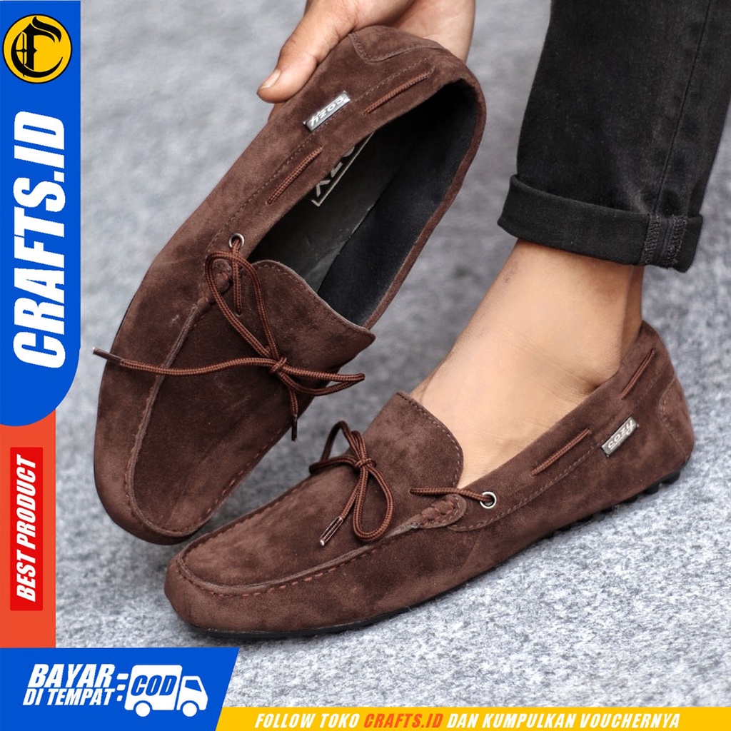 Sepatu Slip On Pria Sepatu Casual Pria Kulit Suede Kerja Kantor Kuliah Kondangan Sepatu Slop Pria Sepatu Hitam Pria CRAFTS RENES