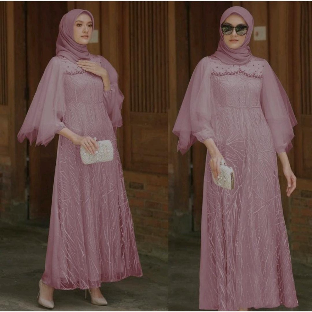 Baju Pesta Wanita Muslimah Mewah Pesta Kondangan Nikahan Trandy Terbaru Lebaran 2022 Dress Alea Gaun Kekinian Ukuran L