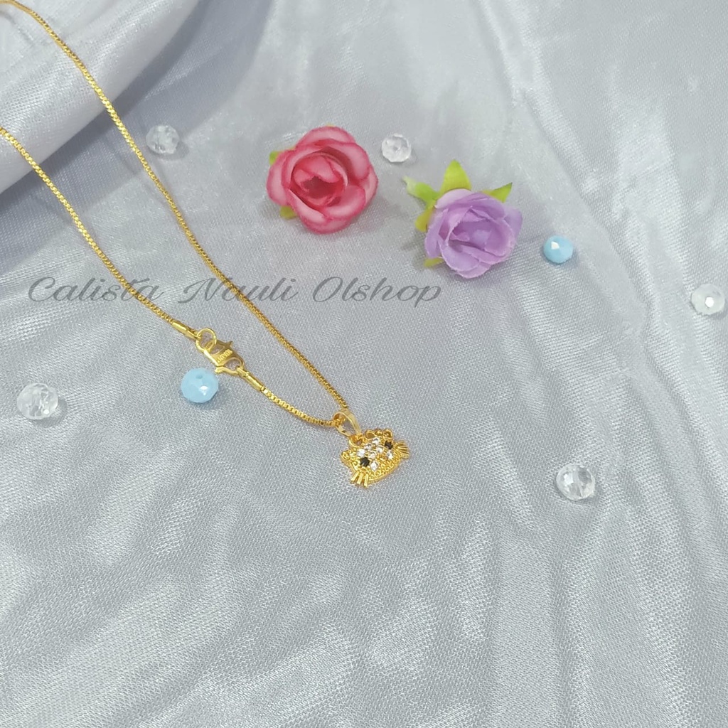 SET DEWASA RANTAI KEPALA HELLO KITTY DIAMOND PERHIASAN EMAS  KOREA ANTI KARAT DAN ANTI LUNTUR