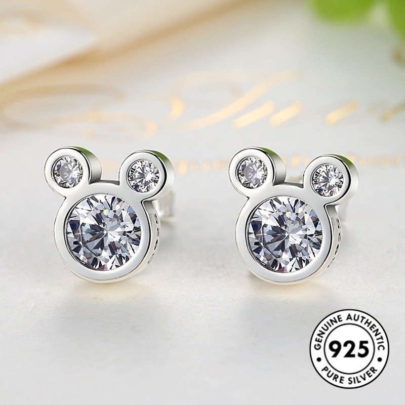 Anting Tusuk Motif Mickey Mouse Lucu Bahan Sterling Silver 925 Untuk Wanita