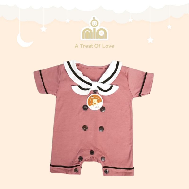 NIA Romper Bayi Unisex Nia Sailor Warna Polos 0-6 Bulan Merk Nia