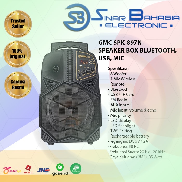 GMC SPK-897N SPEAKER BOX BLUETOOTH, USB, MIC  (NEW)