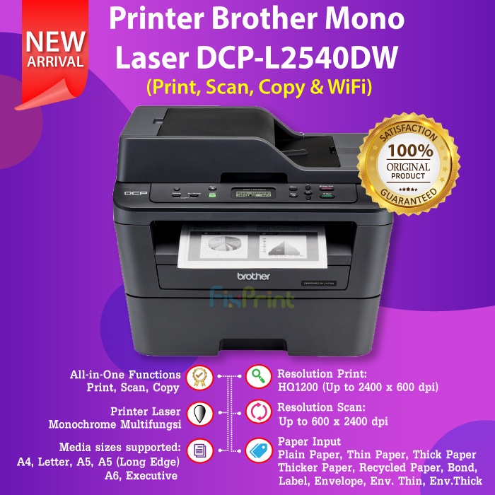 Printer Laser Brother DCP-L2540DW L2540dw WiFi Mono Laserjet Print Scan Copy Duplex TN2356 DR2306 Original