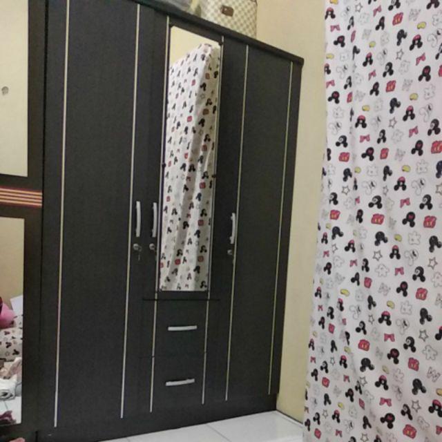 Lemari Pakaian 3 Pintu Tarik Hitam Dengan Cermin Dan Laci - Lunar Lpt 316 P
