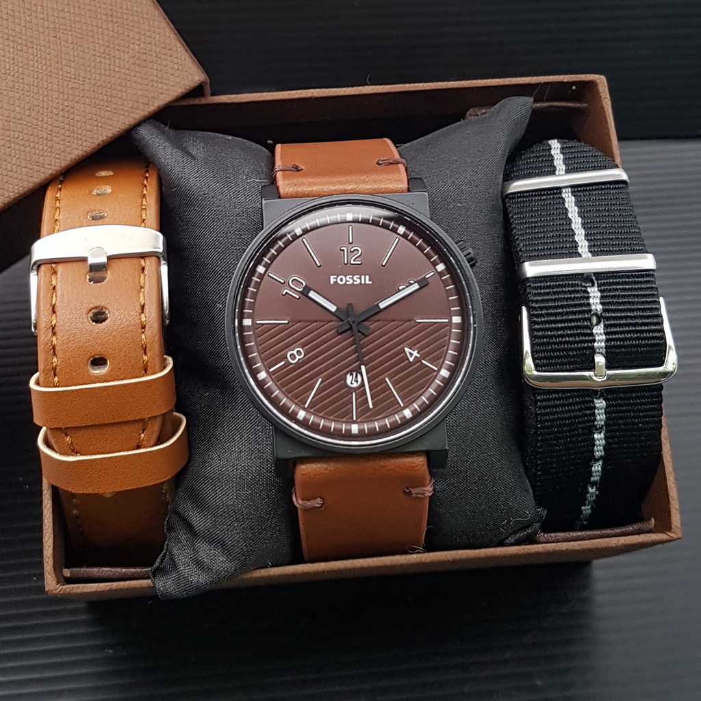 Grosiran Jam Tangan Pria Fashion FL495LV Analog Strap Kulit Include Box Jam Tangan, Strap Pengganti Kulit dan Kanvas, Baterai Cadangan, dan Baterai Cadangan (COD)