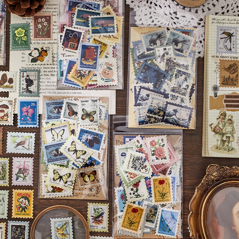 

46pcs Postage Stamp Sticker Aesthetic Vintage Retro Style untuk Dekorasi Journal DIY