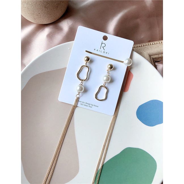 LRC Anting Tusuk Fashion Gold Hollow Geometric Circle Pearl Earrings Hairpin One F52285