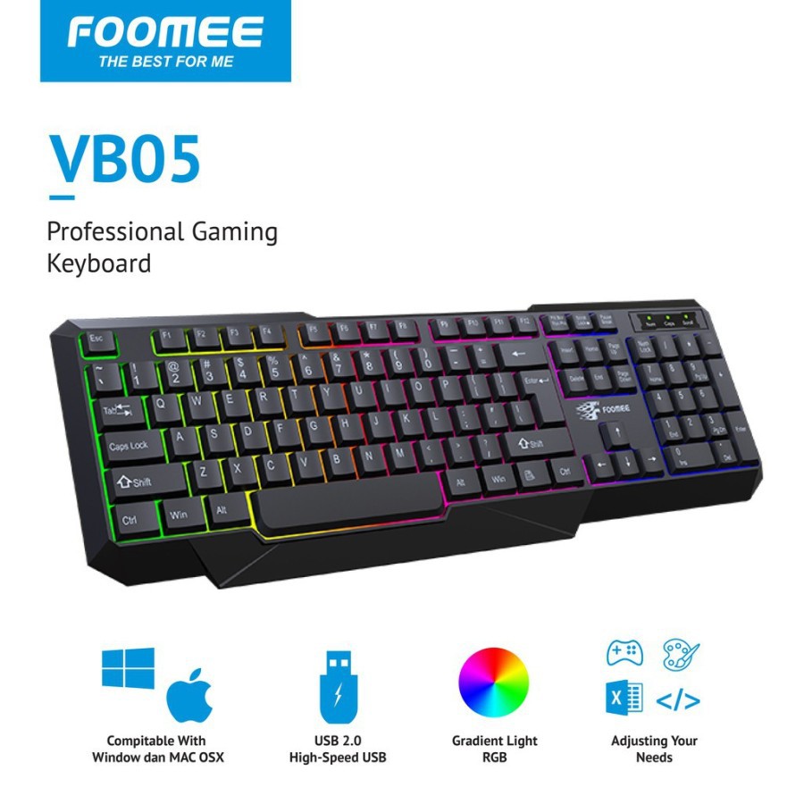 Keyboard Gaming RGB Light FOOMEE VB05 Wired Keyboard RGB Light