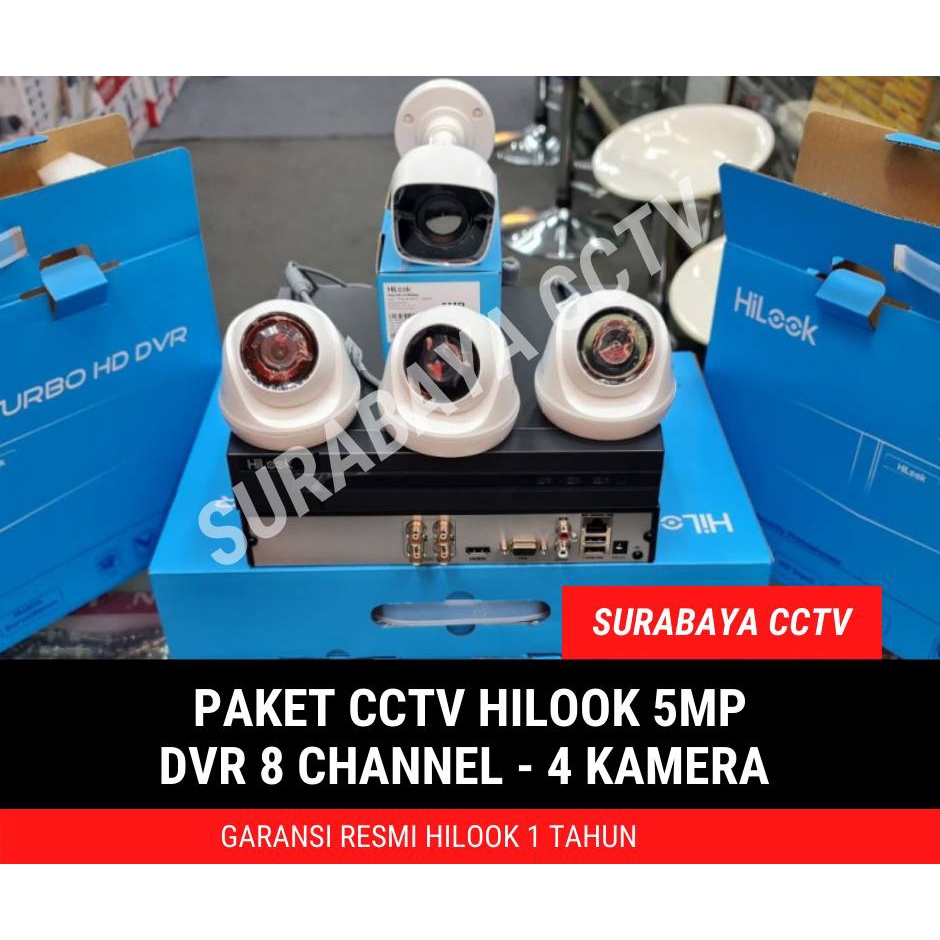 PAKET CCTV HILOOK 5MP DVR 8 CHANNEL 4 KAMERA SIAP PASANG