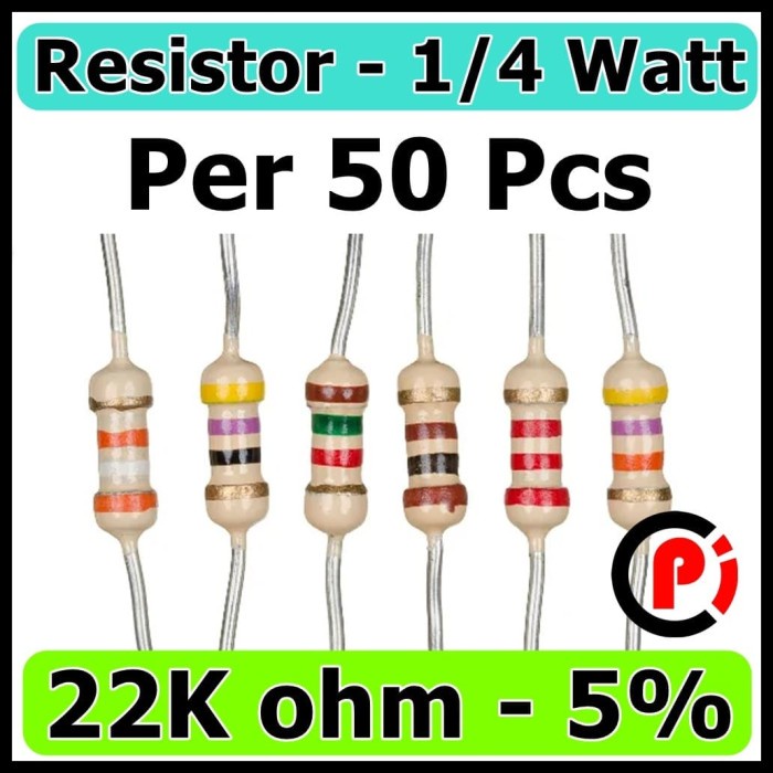 Resistor 50 Pcs 22K Ohm 5% 1/4W 22 KiloOhm 5% Per 50Pcs