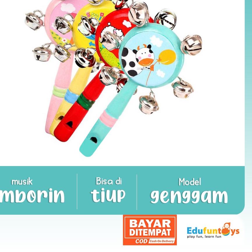 Terbaru 6.6  Edufuntoys - BABY TAMBORINE SHAKER/ Kerincingan Bayi/ Peluit Kayu/ mainan bayi serbuuu 