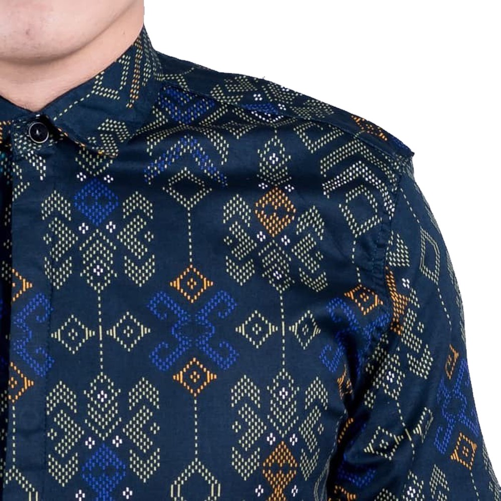 Kemeja Batik Pria Lengan Pendek Katun Stretch Warna Hijau Motif Songket