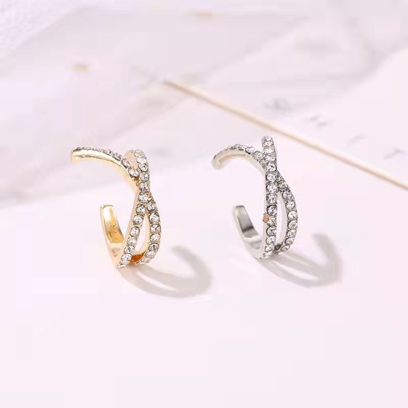 Aksesoris Fashion Anting Klip Bentuk Silang Adjustable Untuk Wanita - Anting Klip Wanita