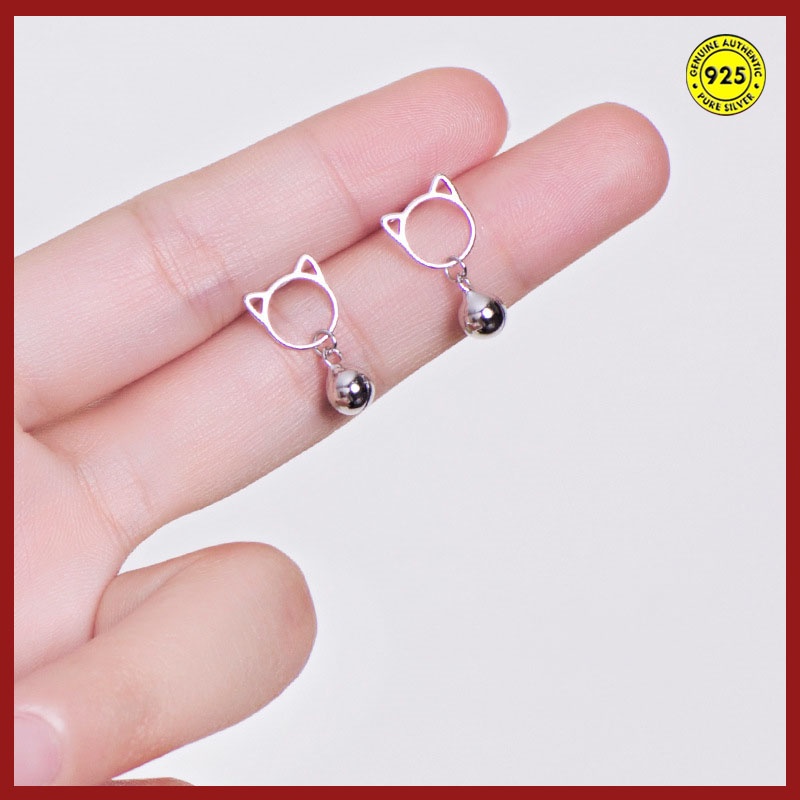 Anting Tusuk Motif Kucing Hollow Bahan Sterling Silver 925 Untuk Wanita