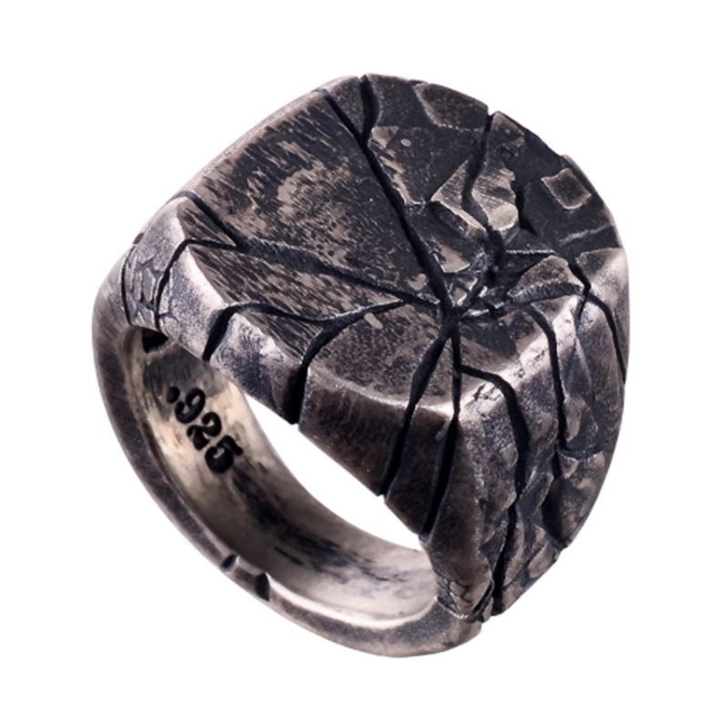 Cincin Gaya Punk Vintage Motif Pohon untuk Pria, Ukuran 7-14