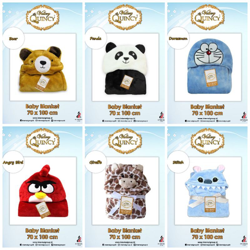 Selimut Topi Bayi Vallery Quincy [Bear, Panda, Doraemon, Angry Bird, Giraffe, Stitch]
