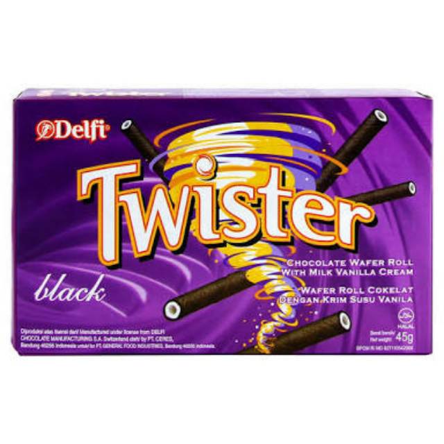 

TERMURAH Delfi Twister Black 45 gram - Cemilan Twister Vanilla Murah - Wafer Roll