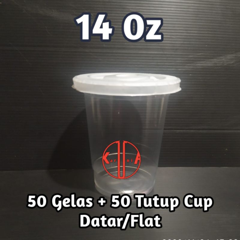 Gelas Cup Plastik 14 oz + Tutup (50pcs)