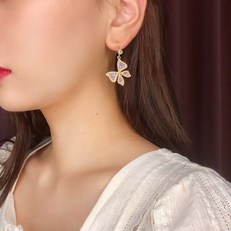 Anting Desain Kupu-Kupu Aksen Mutiara Warna Ungu Gaya Korea Untuk Wanita