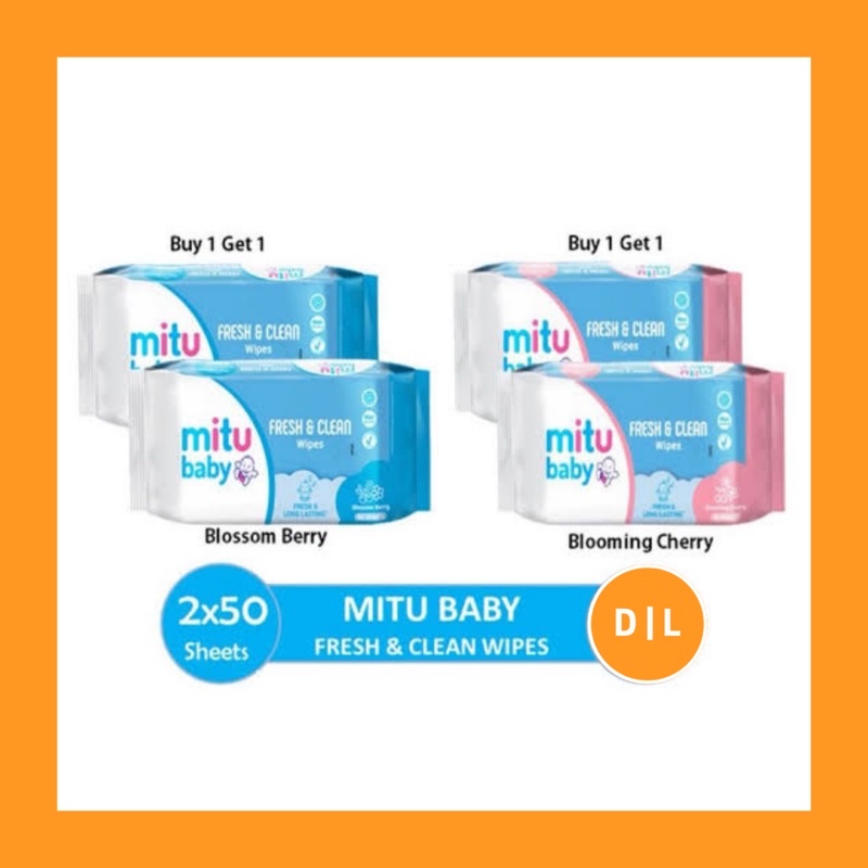 Mitu Baby Wipes Buy 1 get 1 isi 50 Fresh clean biru / blue tisu basah / tissue basah