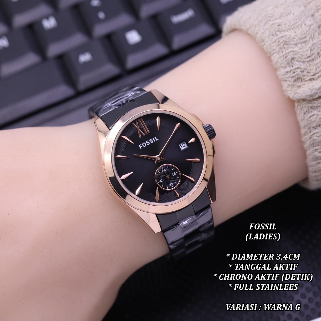 (BISA COD) JAM TANGAN WANITA FASHION RANTAI BODY BULAT TANGGAL &amp; CHRONO ON