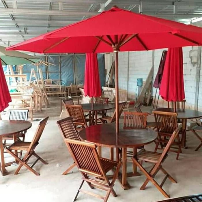 Meja kursi Payung Taman  Cafe Warung Minimalis Kayu Jati Murah Jepara