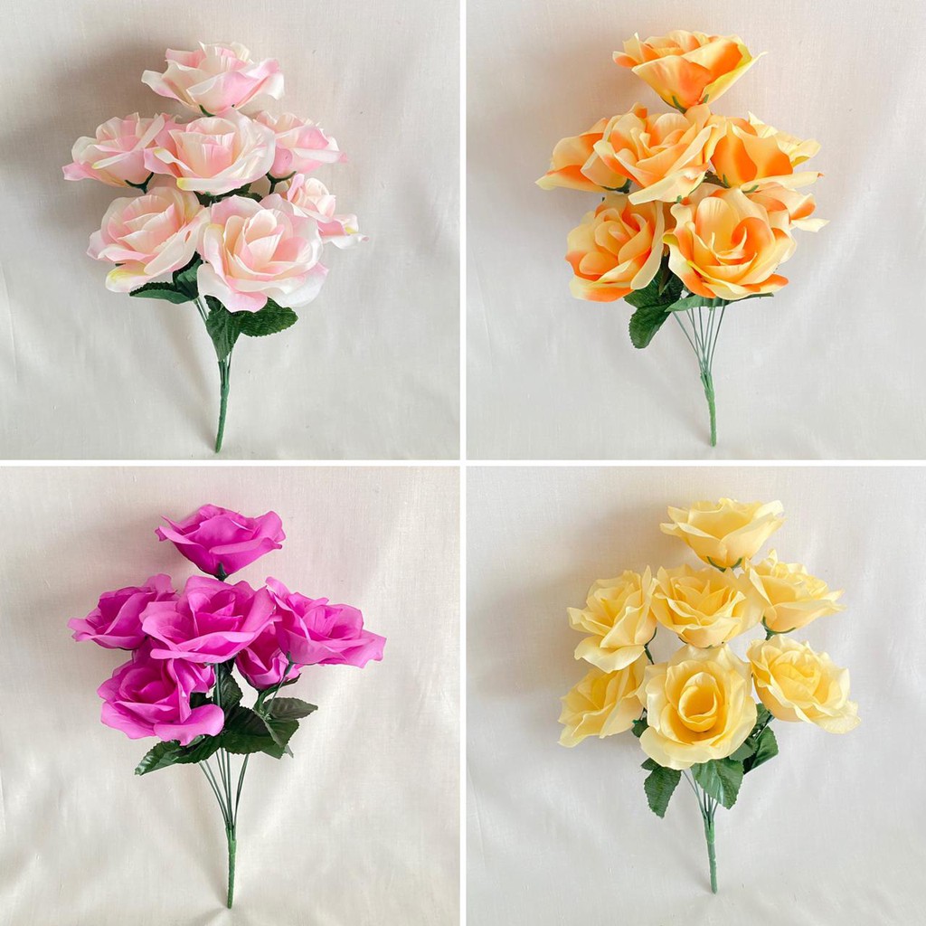 Bunga Mawar Rose Dekor X7 (satuan) Bunga Artificial / Bunga Plastik / Bunga Dekorasi / Pernikahan-1