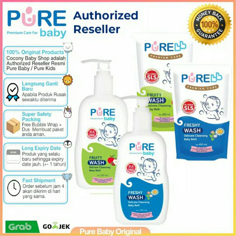 Pure Baby Wash Freshy dan Fruity 230ml / Sabun Mandi pump Bayi Dan Anak / pure