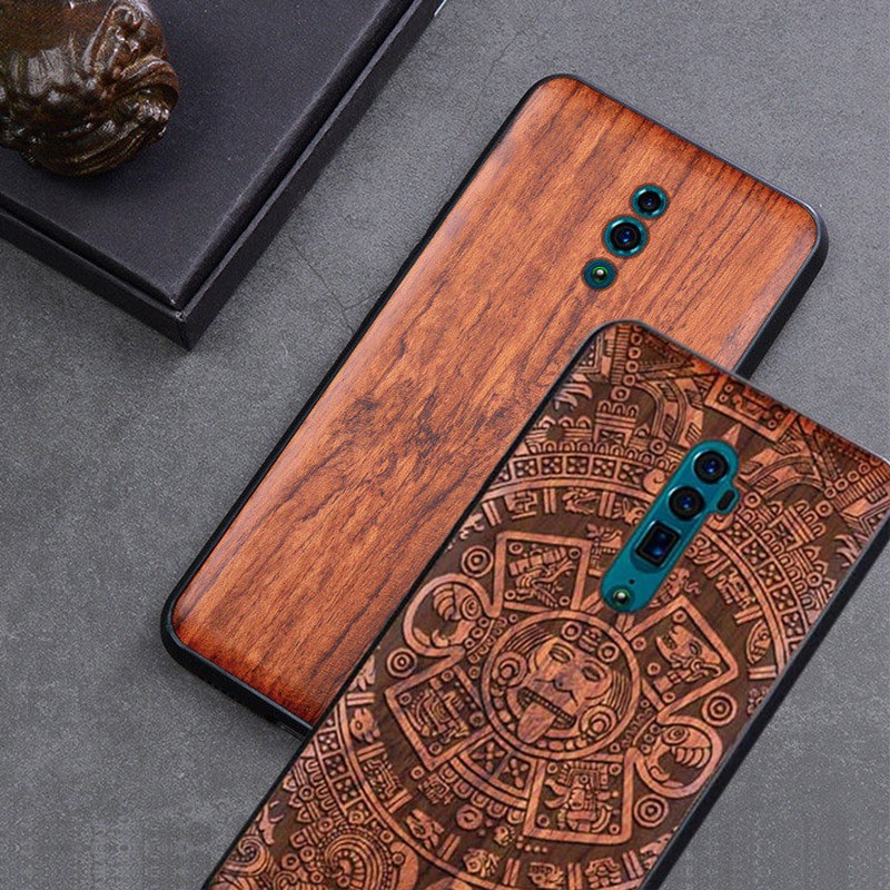 Carved Wood Case For OPPO Reno 10x zoom Shockproof Case TPU Bumper Cover For OPPO Reno 10x zoom