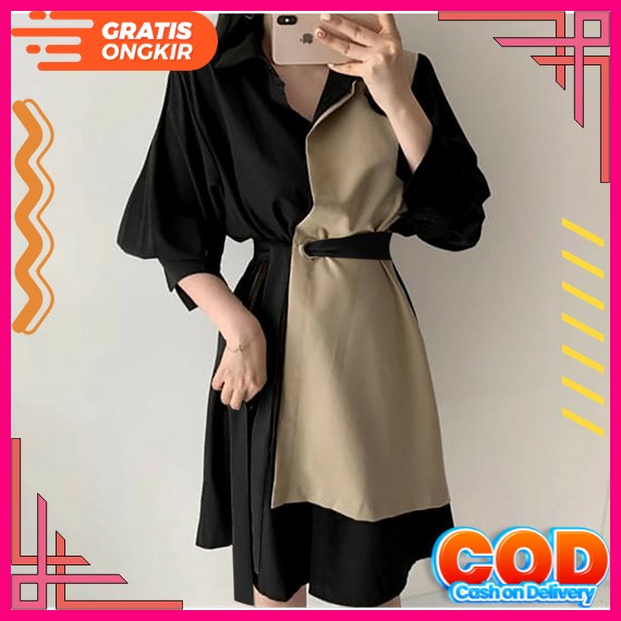 [Mcfk] Dress  Casual Wanita / Dress  Wanita Terbaru / Dress Tangan Panjang  Wanita Terbaru / Dress V