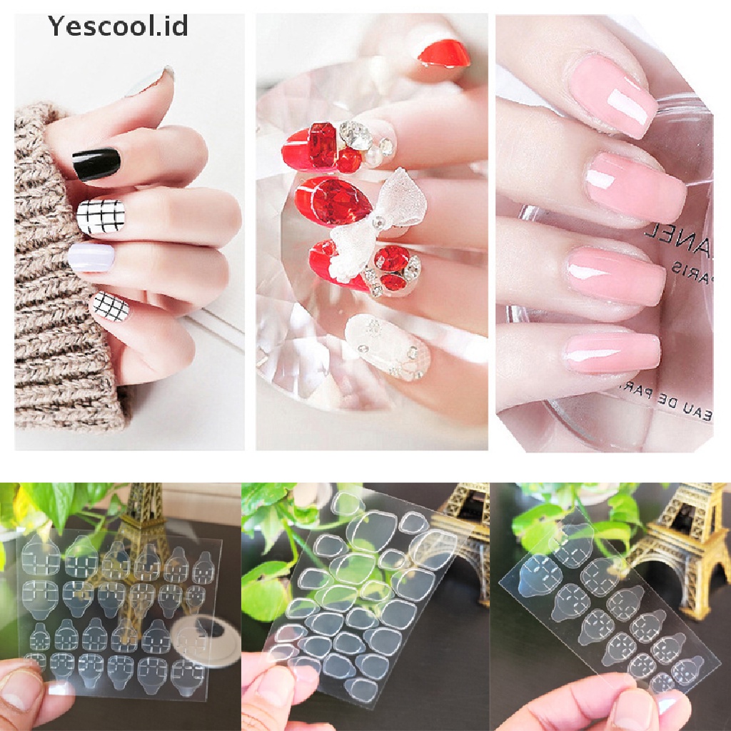 (Yescool) Stiker Kuku Palsu Transparan Flexible Untuk Nail Art