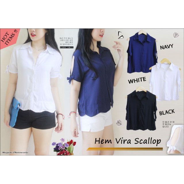 [Hem vira scollop RO] Kemeja Wanita Katun Varian Warna