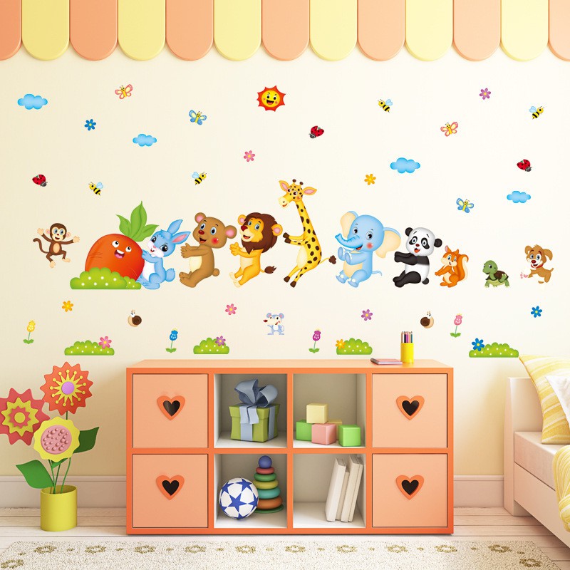 RELIZA WALL STICKER ANIMAL ANAK KIDS GAJAH PANDA JERAPAH SINGA HEWAN STIKER DINDING XL 8221