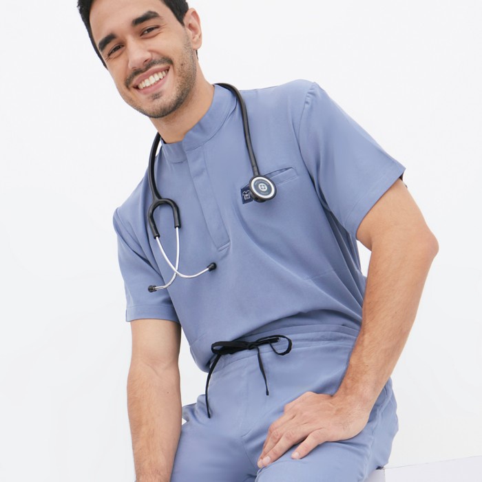 Baju Jaga MANDARIN SS - AIRY BLUE Scrubs Theatre Blues Empirical Lengan Pendek