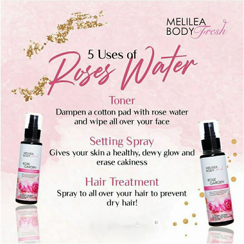 Melilea Body Fresh Rose Garden Hydrating Mist Spray 100ml / Rose Water / melilea body care