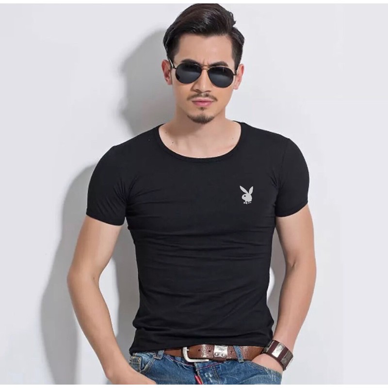 kaus pria gambar play boy bahan katun 30s / kaus pria