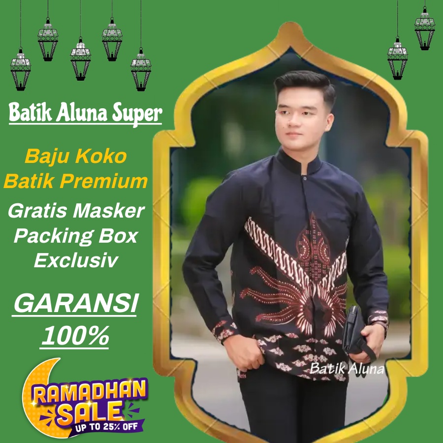 Baju Koko batik lengan panjang pria mewah modern premium lapis furing kemeja seragam atasan koko cow