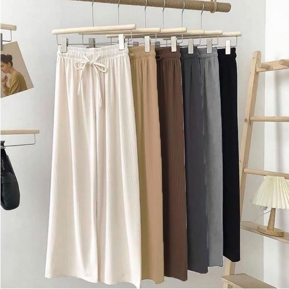 HOPYLOVY Celana Kulot Wanita High Waist Pants Korea Aneska / Celana Panjang Wanita Kulot Highwaist