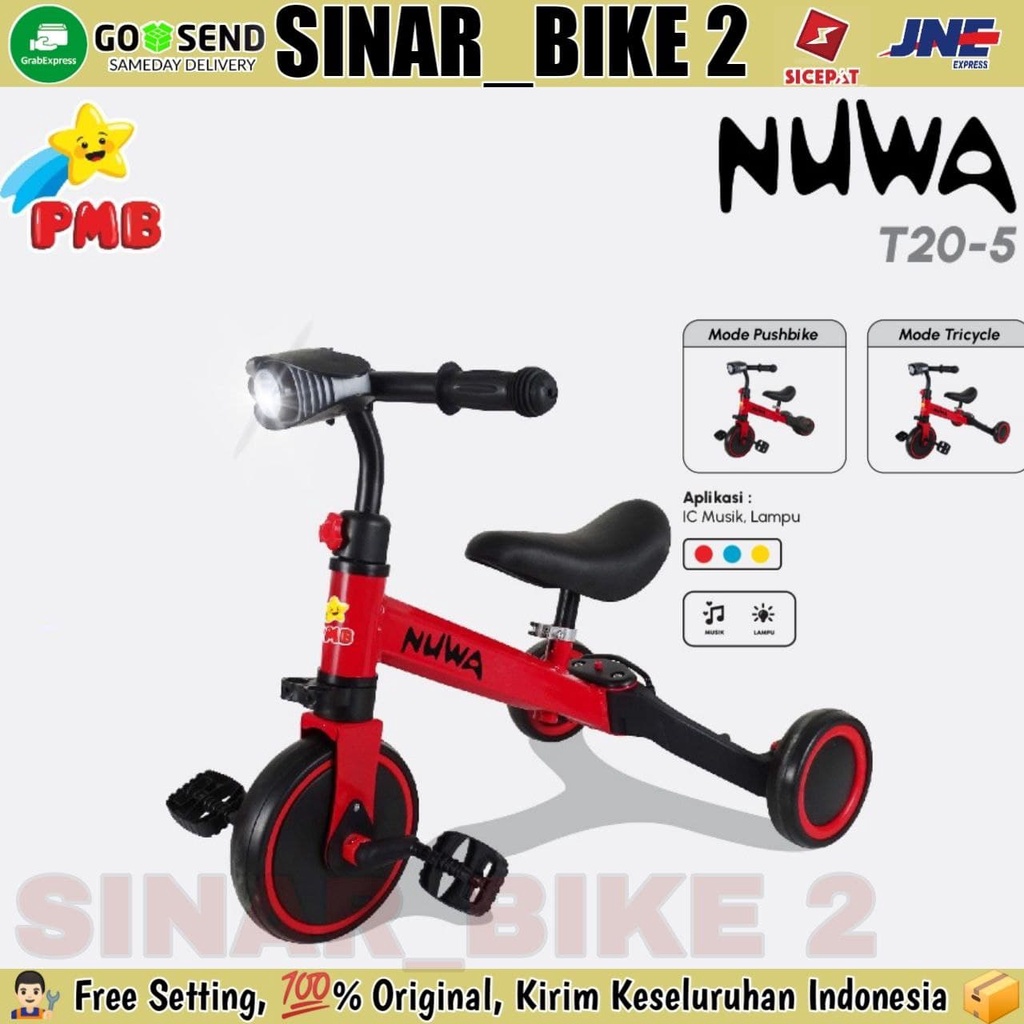 Sepeda Anak Roda Tiga Tricycle 3 in 1 Nuwa T20-5  &amp; T-20-9 Ada Stir Mode Pushbike