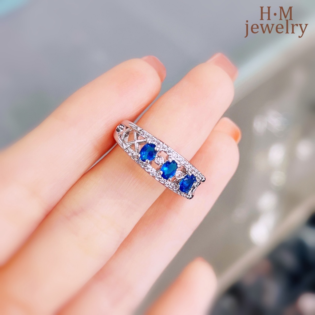 Cincin Sapphire Bahan S925 Silver Stackable