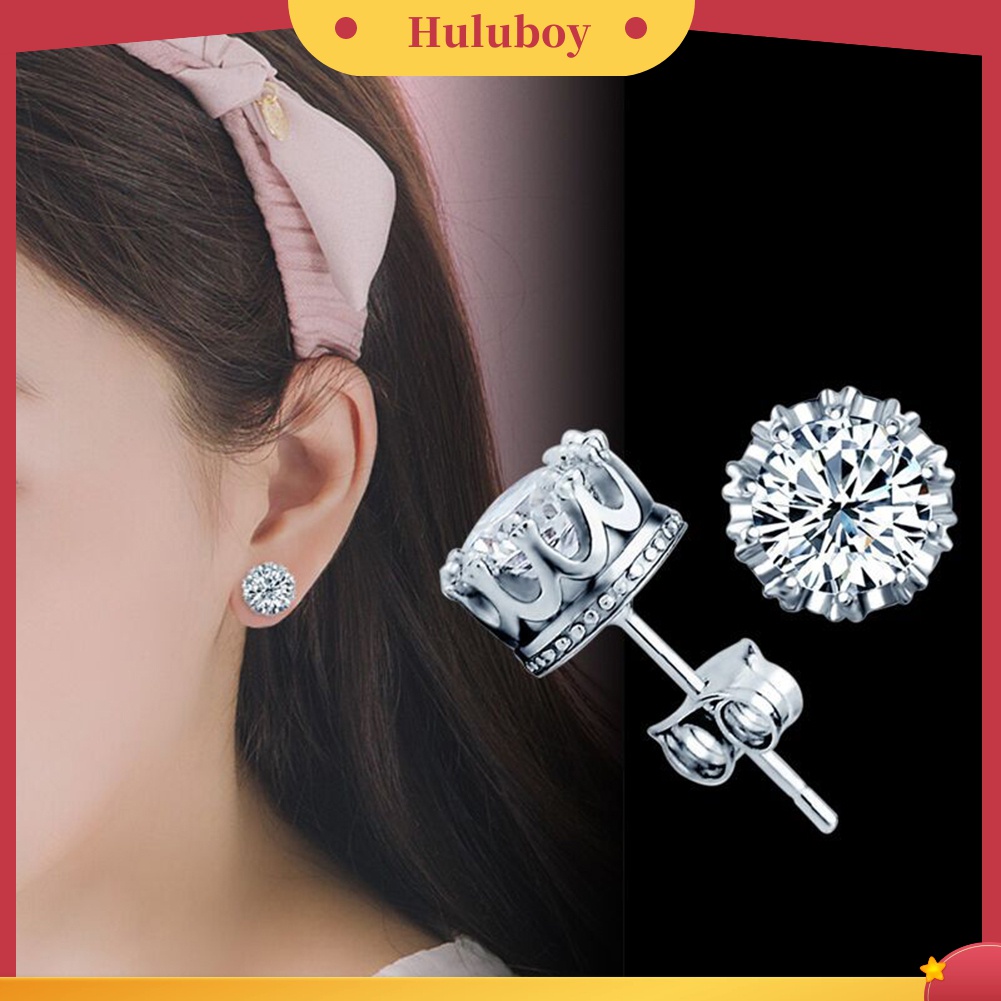 Anting Stud Tindik Lapis Perak Bahan Cubic Zirconia Untuk Wanita