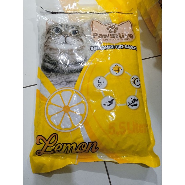 litter cat pasir pawsitive lemon 5litter gumpal bagus kualitas setara pasir markotop