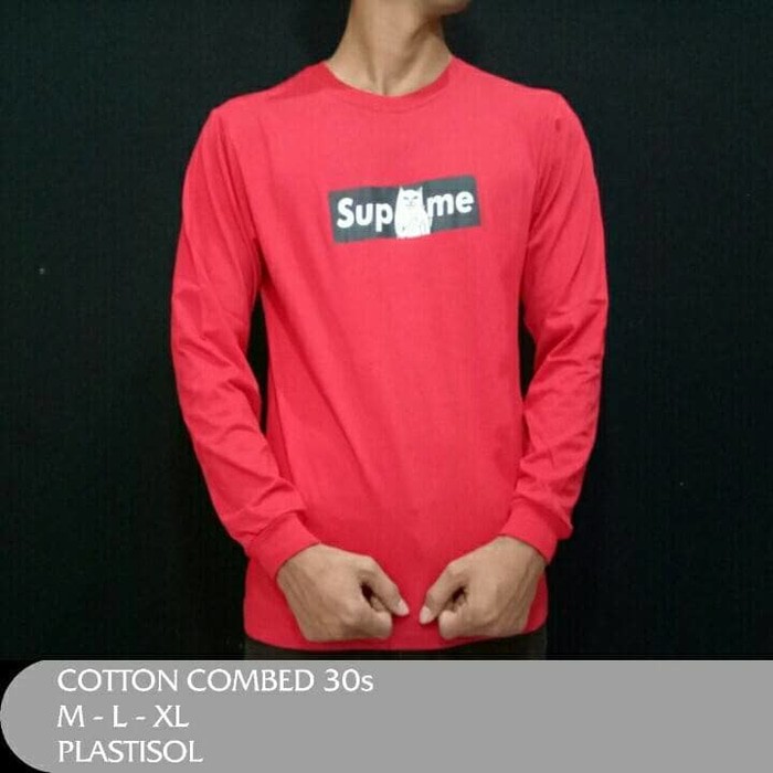 kaos longsleeve supreme merah / kaos pria