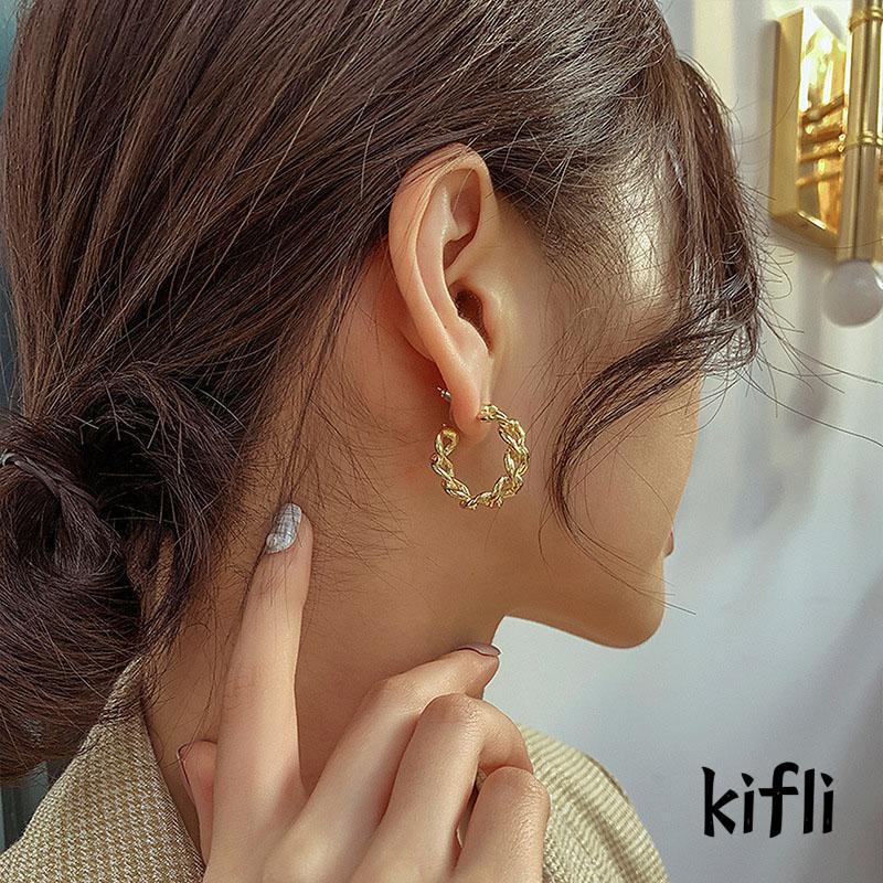 Anting Stud Model Rantai,Rongga Bahan Logam,Gaya Retro