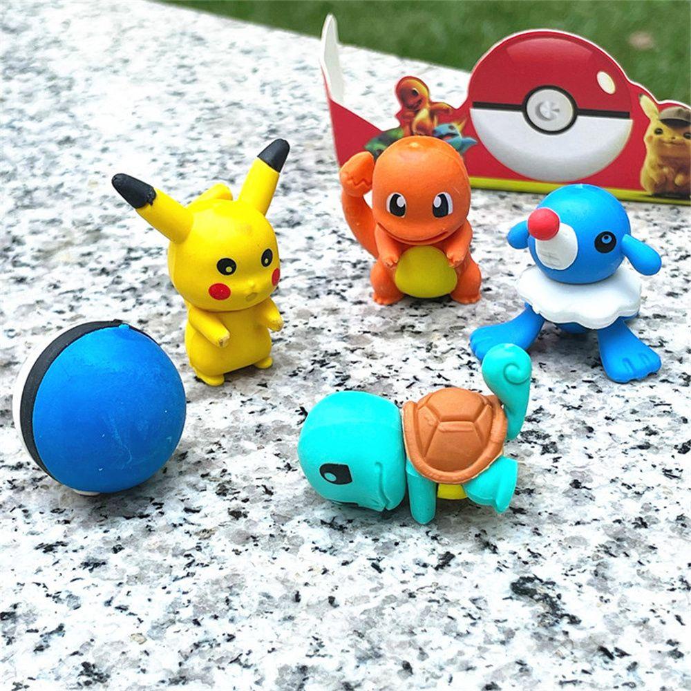 Agustina Pokemon Eraser Perlengkapan Sekolah 5pcs/Box Kartun Alat Tulis Anime Figure Perlengkapan Koreksi